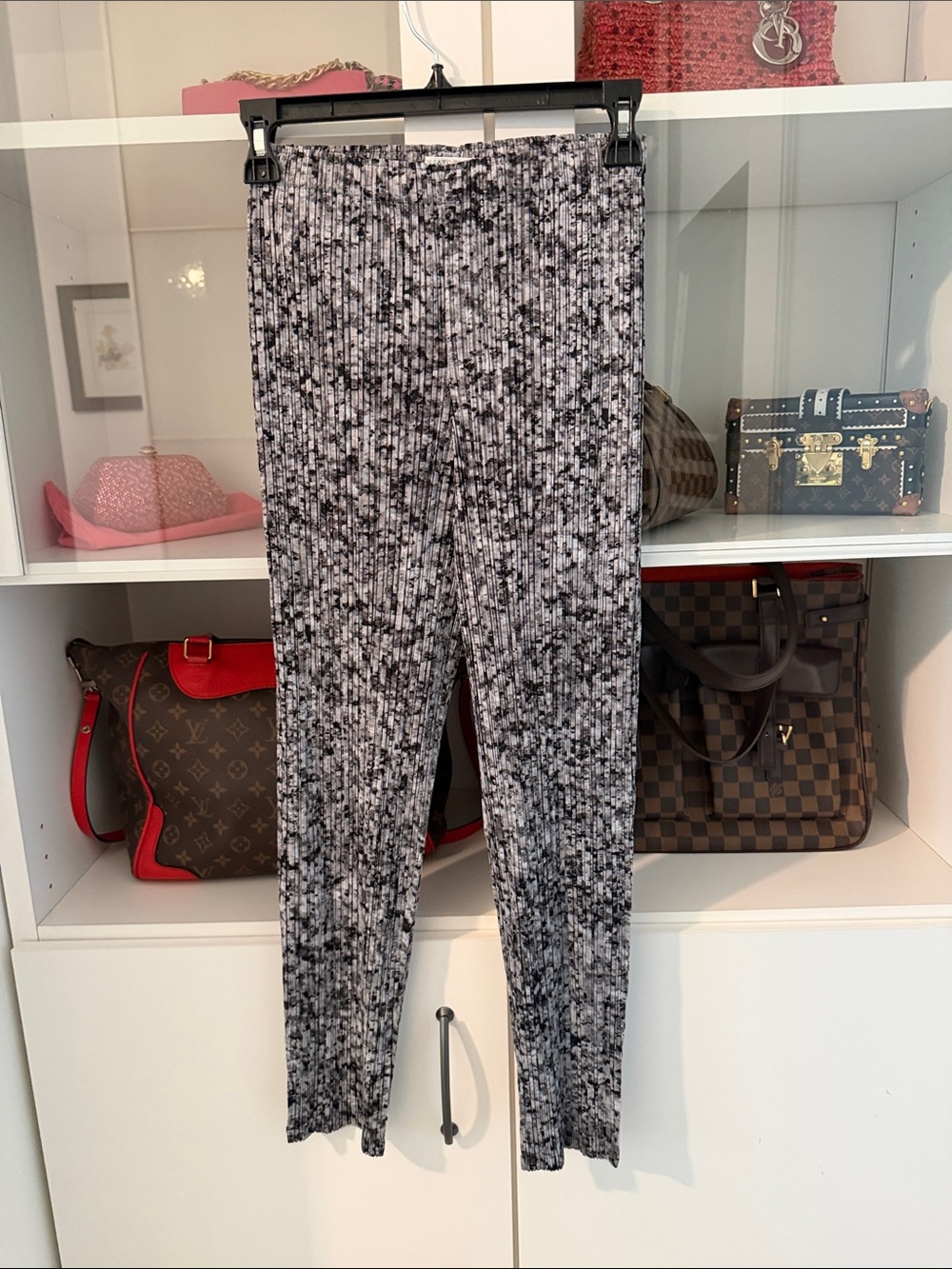 Issey Miyake Black & White Pleated Patterned Leggings